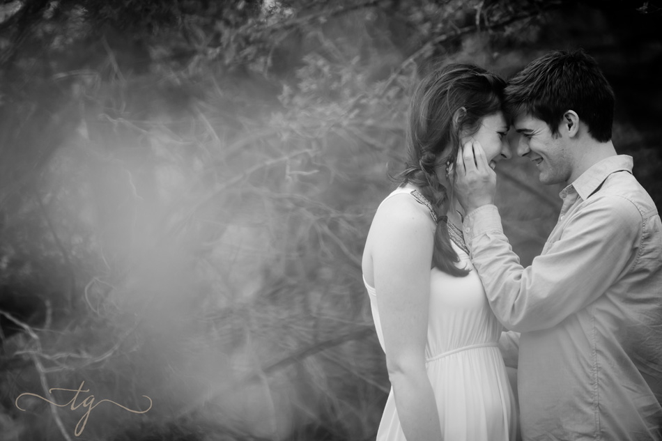 black and white engagement photo